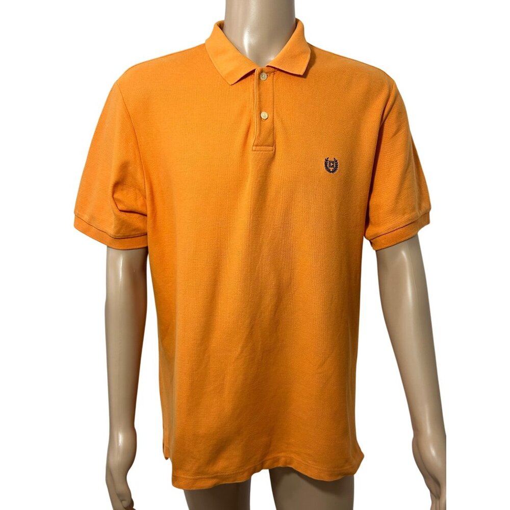 Chaps Men’s Polo Shirt Vintage Orange Short Sleeve Henley Logo Casual Golf Sprin